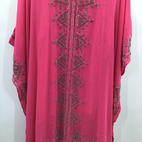 Incredible Women's 30/32 Hand Beaded 2 Piece Pink Boho Tunic Semi-Sheer V-Neck - Picture 4 of 15